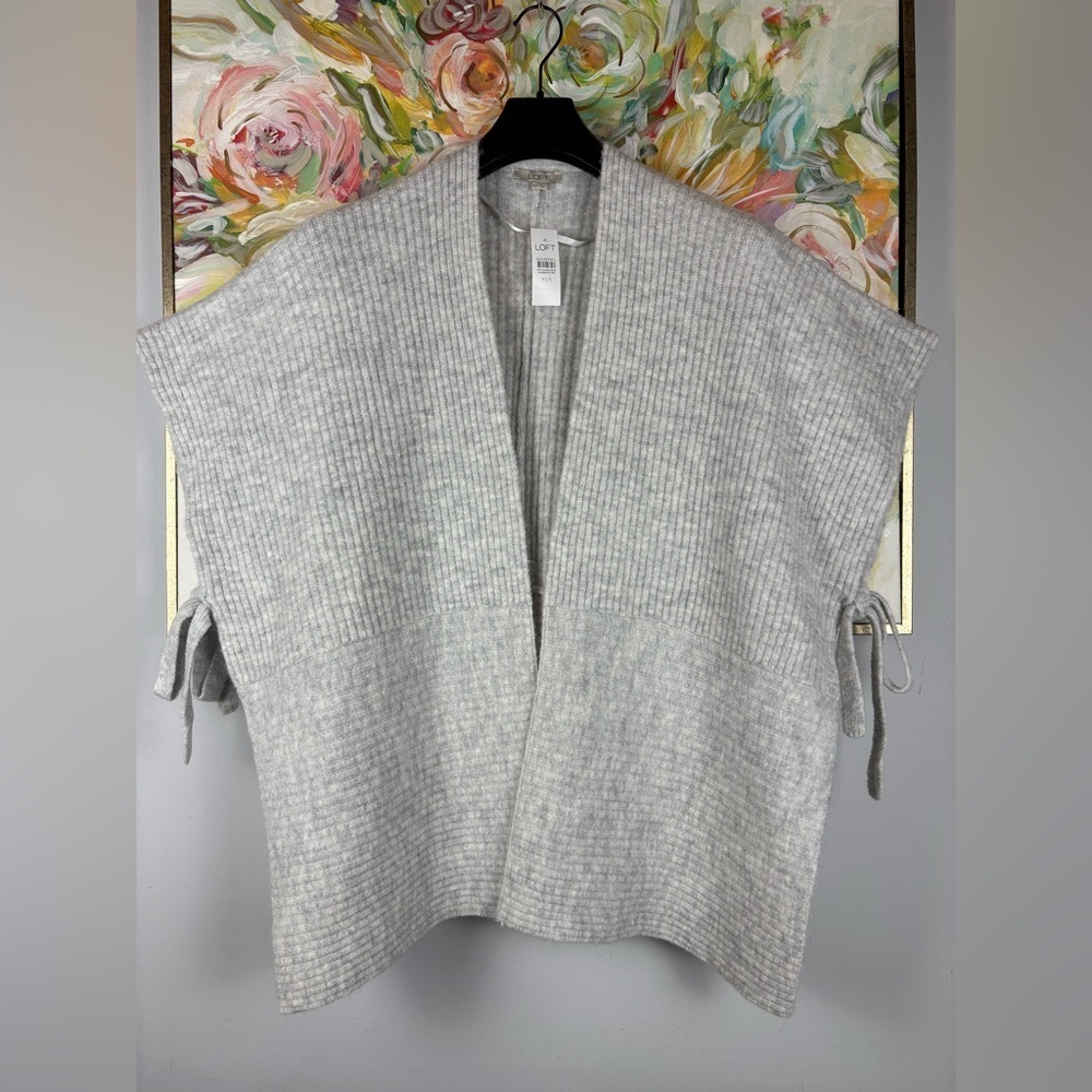LOFT Ribbed Gray Knit Open Poncho Sweater Vest XS/S NWT